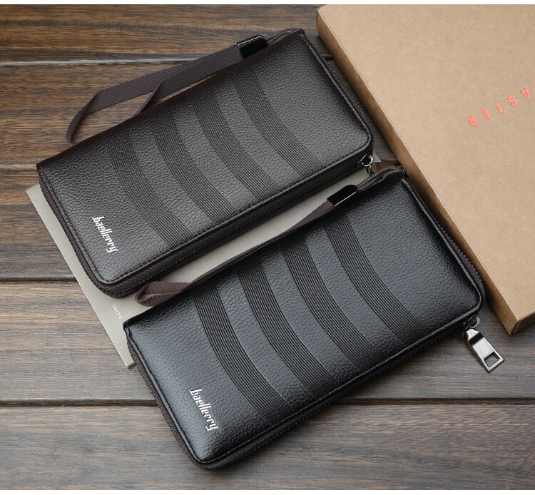 Heren lange portemonnee met meerdere clips van pu-leer met rits, telefoontasje van vintage casual, grote capaciteit portemonnee