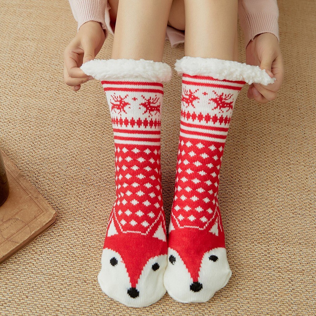 Kerst Sokken Vrouwen Katoenen Sokken Print Dikkere Plus Fluwelen Anti-Slip Vloer Sokken Winter Warm Tapijt Sokken Dames Grappig sokken: O