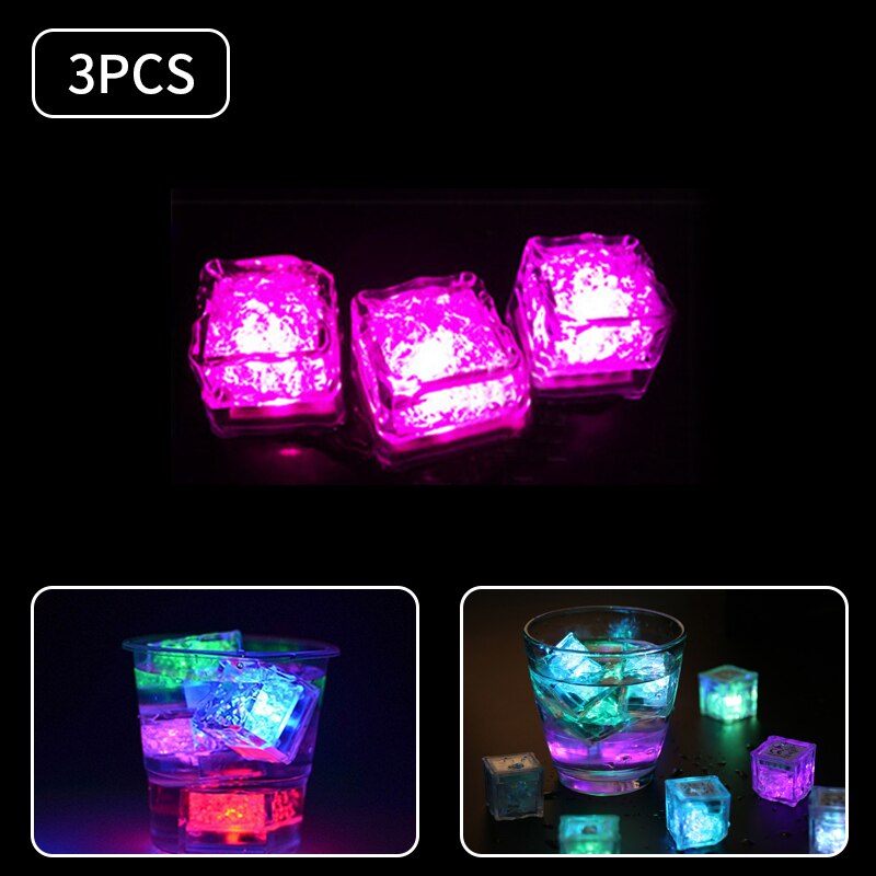 3 stuks led-ijsblokjes, lichtgevende ijsblokjes, kleurrijke vloeistofsensorblokjes voor drankjes, nachtlampje, feestbar, bruiloft, beker, decoratief: H