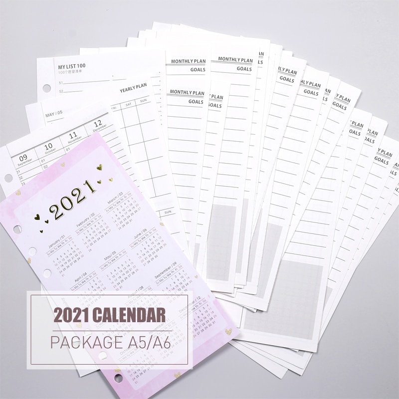 Mypretties Basic Kalender Jaarlijks Maandelijkse Planner Lijst Vullingen A5 A6 Drievoudige Filler Papers Voor 6 Gat Organizer Binder