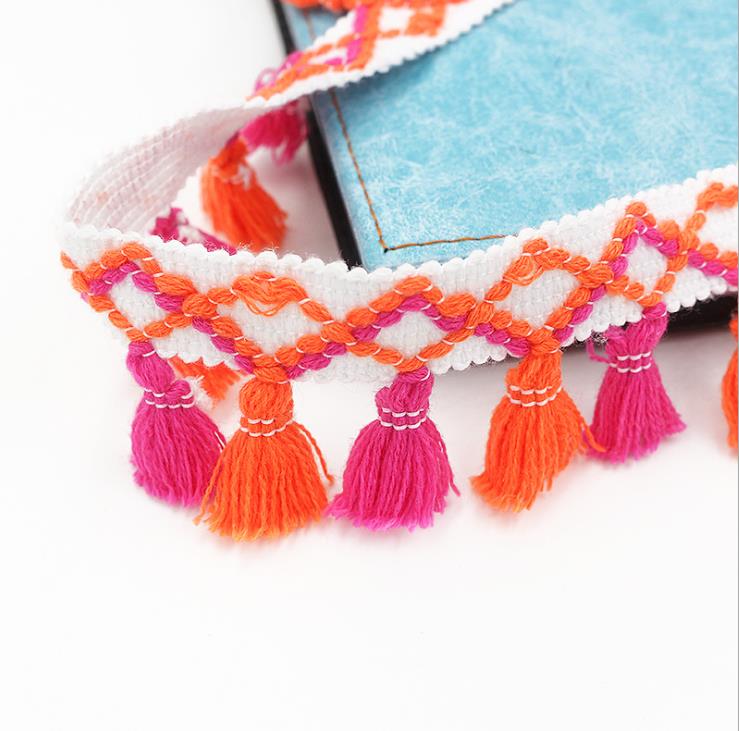 1 yard/lot kwastjes franjes katoenen kant rand kleding naai accessoires gordijn lint naai kant stof voor doe-het-zelf knutsel kleding: 3 sinaasappel en roos