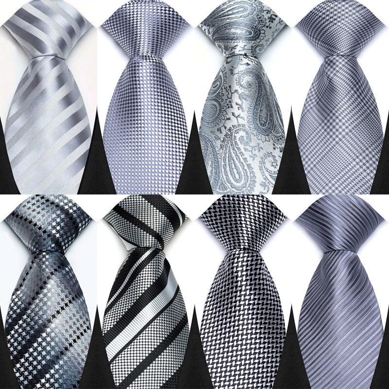 Corbata de lujo de 8CM para hombre, corbata lisa de rayas de puntos de Color gris plateado para novio, corbata tejida de Jacquard para de boda de negocios