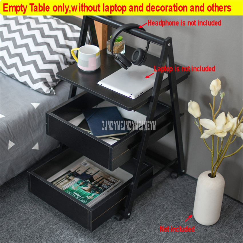 3 Layer Simple Movable Tea Table File Cabinet Leisure Triangle Sofa Side Table With Wheel and Storage Drawer: Black willow color