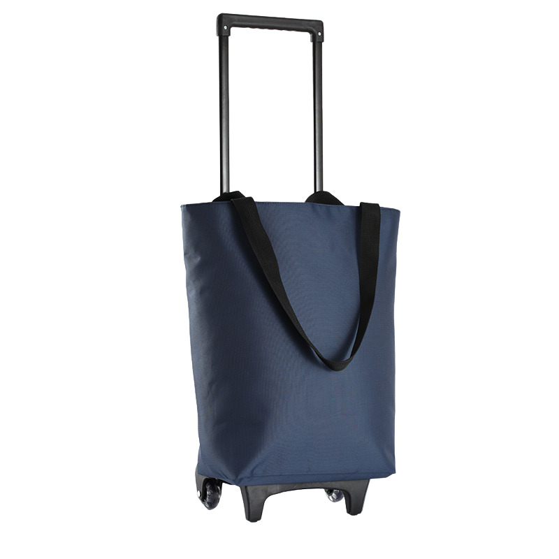 Med hjul tralle handlepose supermarked dagligvarevogn liten tralle handlevogn bærbar tralle med stor kapasitet håndtralle: Blå