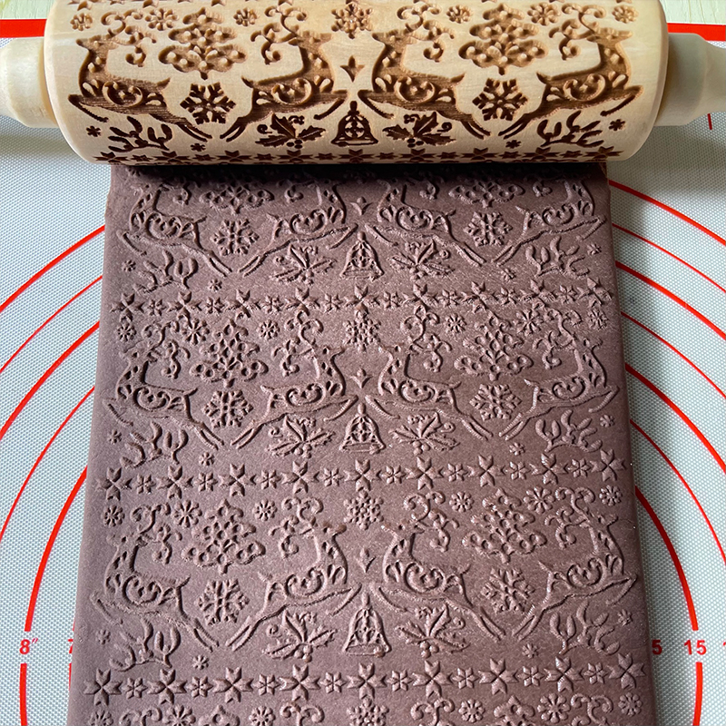 Julkavel med mönster renblomma trä bakning kakor kexfondant tårtdeg graverad embossing roller: N-hopp älg