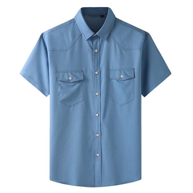 summer Plus large size XXL -10XL Men's stretch denim short sleeve shirt Business casual men's thin shirt