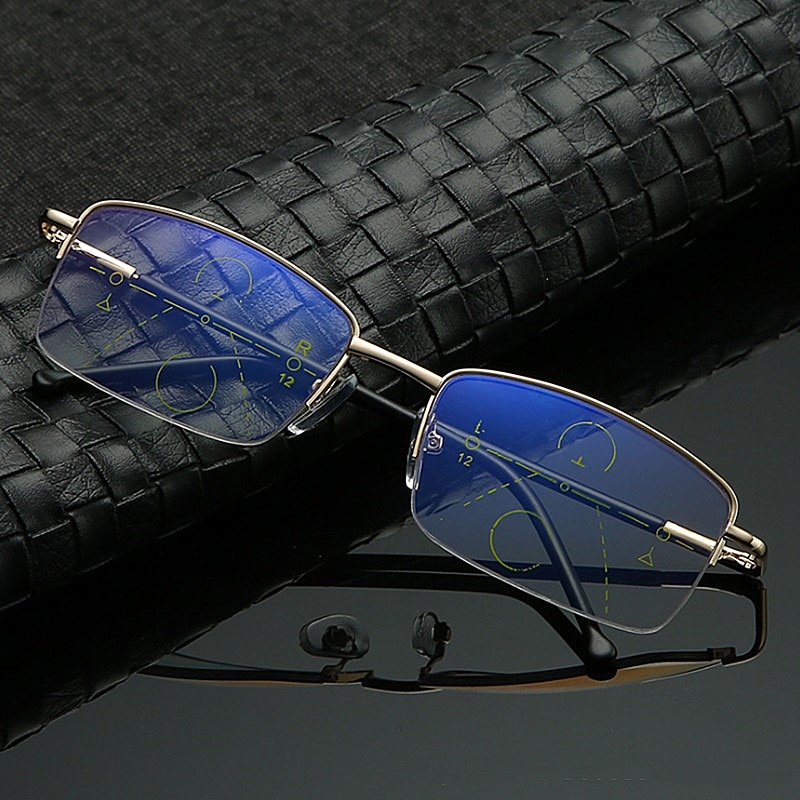 Newest Multifocal Bifocal Reading Glasses Progressive Magnifying Anti Blue Light Presbyopia Men Women Half Frame Spring Hinge