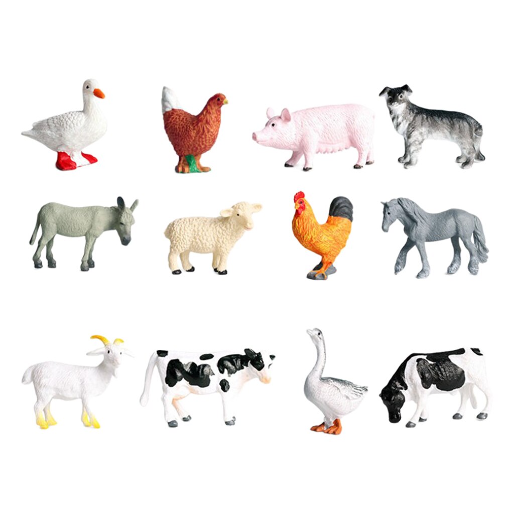 12 Pack Miniature Farm Animals Figures Toys Set, Realistic Domestic Plastic