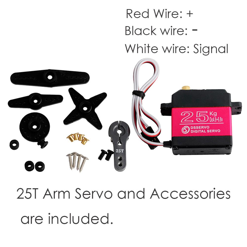 DS3225 25KG 270° Waterproof Servo Full Metal Gear Large Torque Digital Servo with 25T Servo Arm Horn for 1:8/1:10/1:12 RC Car