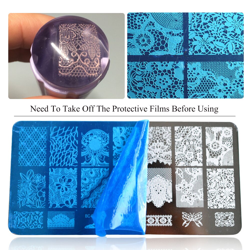 1 sæt blonde stempelplade til nail art blomst 3d overførselstryk stencil stamper skraber manicure stempel værktøj chbc 01-20