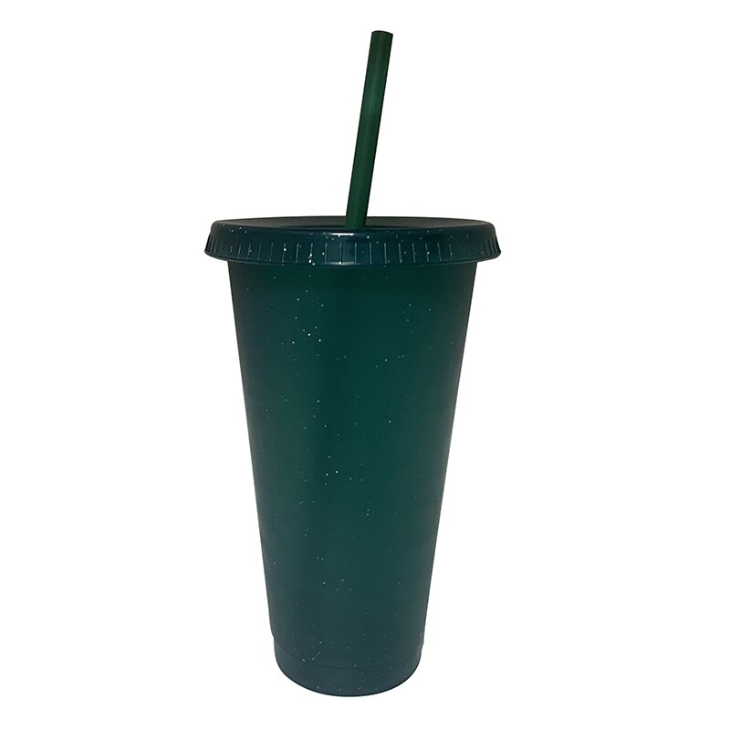 Tasse de voyage créative en plastique avec paille, 5 pièces, 700ml, pour boisson fraîche, café, jus de thé, Smoothie, réutilisable: dark green