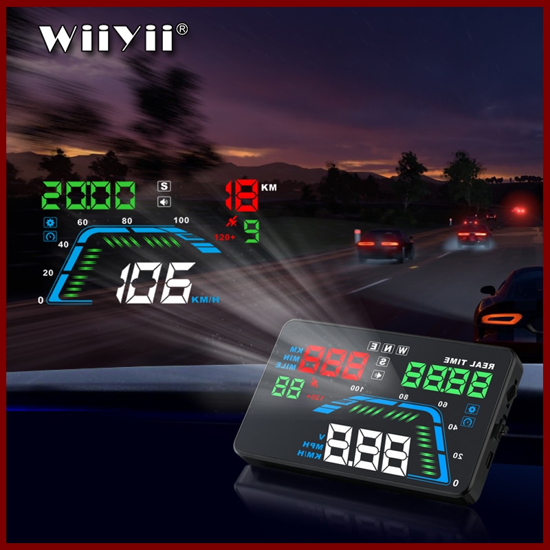 Universal  q7 5.5 "flerfarvet auto bil hud gps head up display speedometers overhastighed advarsel instrumentbræt forrude projektor