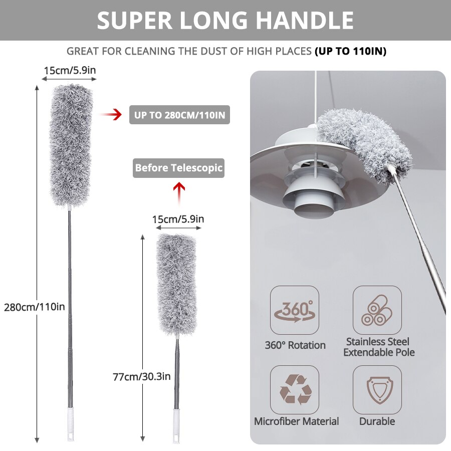 2.8/1.4m Duster Extendable Arbitrarily Bent Duster Lampshade Bookshelf Air Conditioner Dust Cleaner Household Cleaning Tools