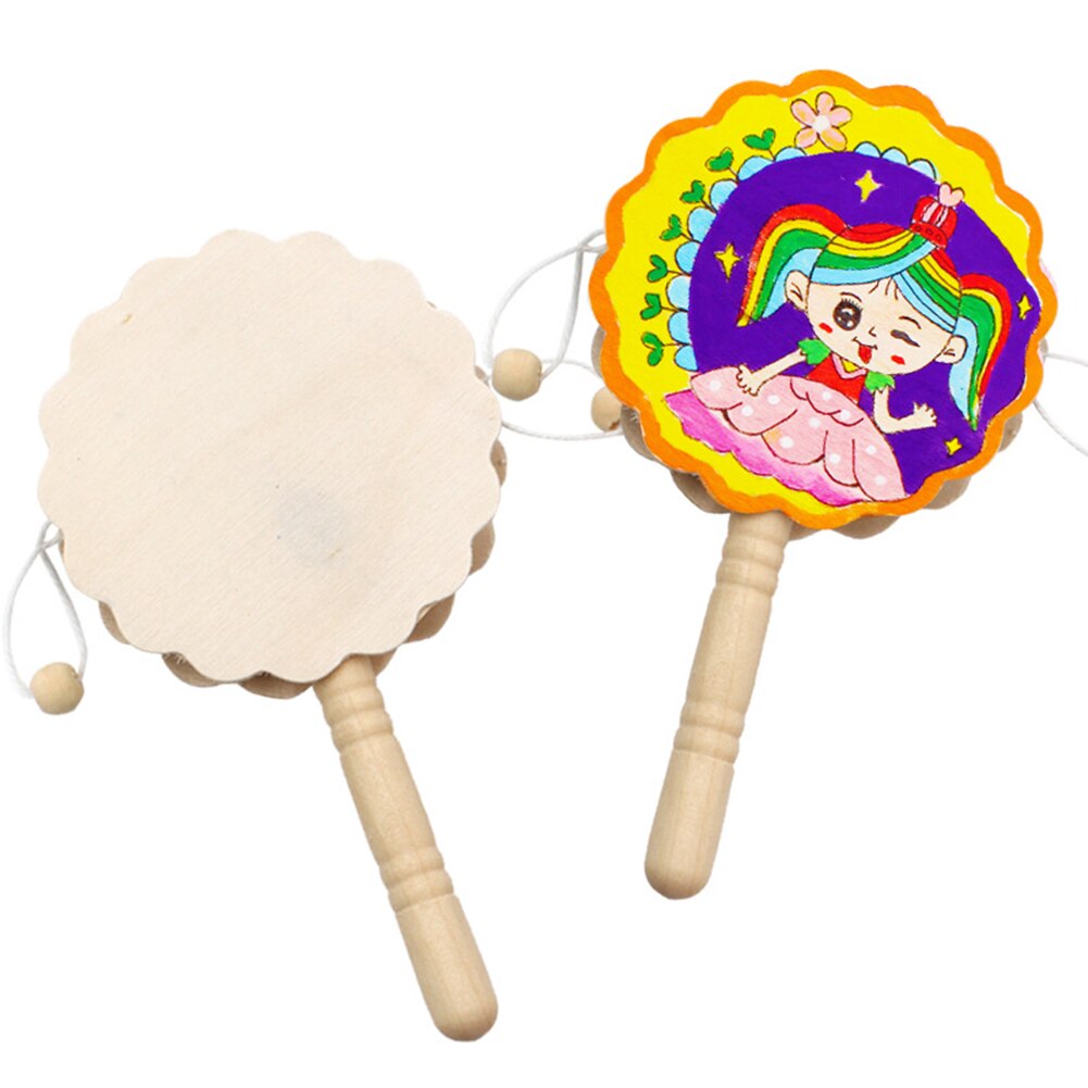 Houten onbeschilderde rammelaar pellet drum diy schilderij knutselen kinderen muzikaal speelgoed