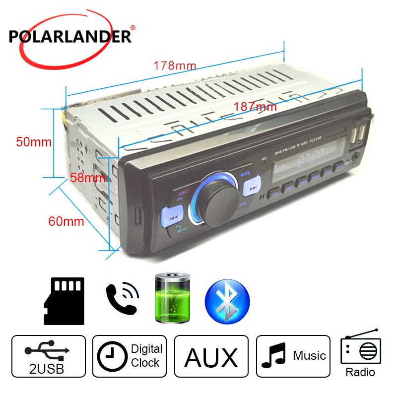 Autoradio numérique avec Interface ISO, double USB, FM, MP3, BALANCE, mains libres, DAB, USB, 1din, Bluetooth 4.2, WMV, APE, EQ, carte TF, disque U