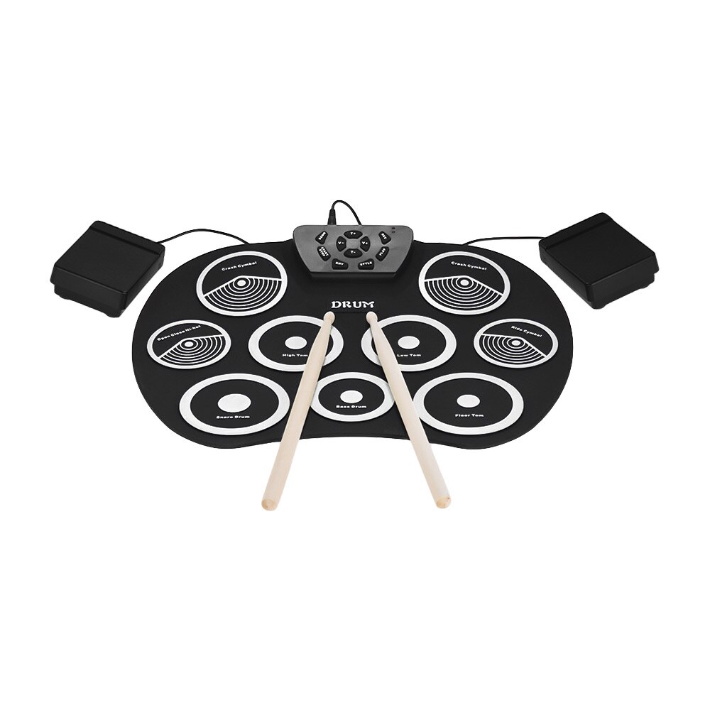 Elektronisk digital usb 9 pads rull opp sett silikon elektrisk trommesett med trommestikker og opprettholde pedal perkusjonsinstrumenter: type 4 hvit