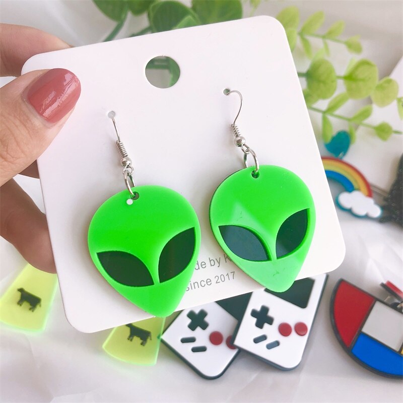 Pendientes acrílicos para mujer, pendientes geométricos de media ronda con ojos de Alien, pendientes irregulares de exageración, producto en oferta: 4