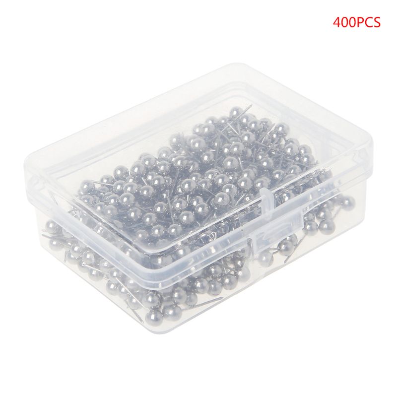400 stk / sæt rundt plasthoved stålpunktskubstifter kort tommelfingerstifter pin med kasse til kontorskoleartikler: Sølv