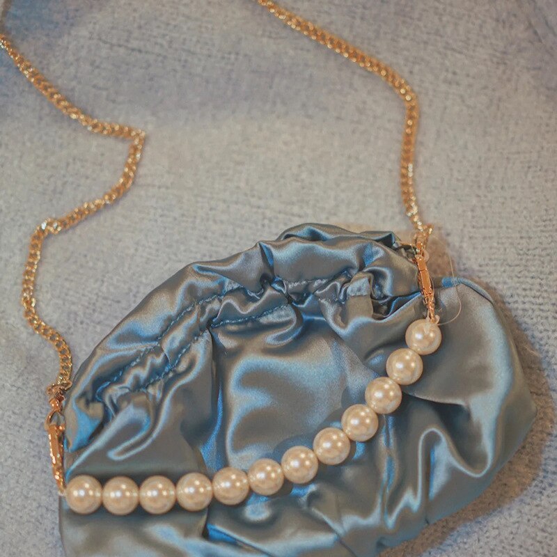 Schoudertas dames eenvoudige parel dumplings pakket dames persoonlijkheid satijn capaciteit handtassen tassen