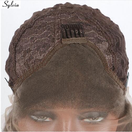 Silvia 6 # Natural castaño oscuro cuerpo ondulado sintético encaje frontal pelucas café marrón sin pegamento resistente al calor pelo de fibra para mujer