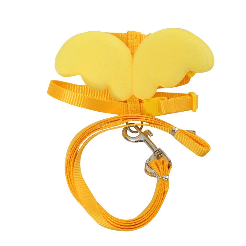 Konijnentuig met lijnset met engelenvleugels, nylon touwen, verstelbaar zacht mesh vest, harnas voor konijnen: A11 geel
