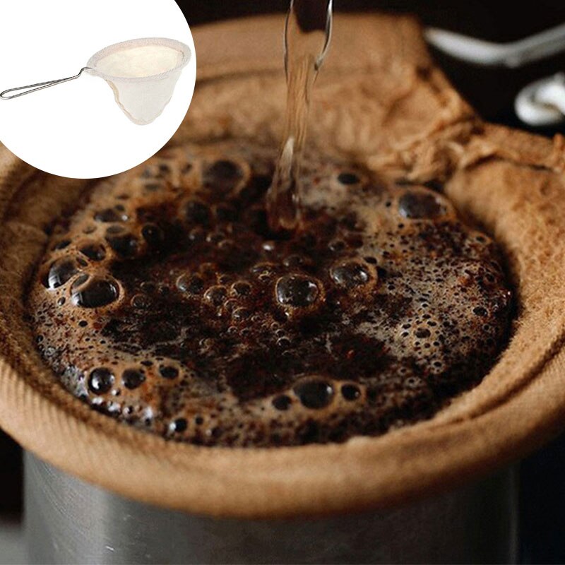Colador de tela de franela con mango de acero inoxidable, bolsa de filtro de café, olla de caída, herramientas para cesto, reutilizable,