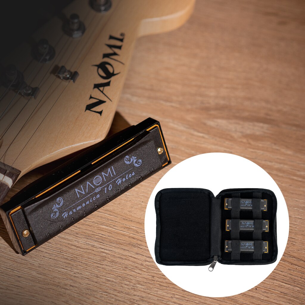 Three-part Harmonica Set Keys C, D, G with Case 3 Harmonica Harp