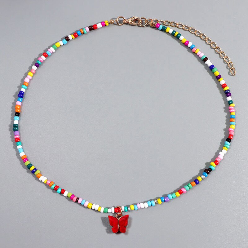 Neue Trend Elegante Schmuck Multi-schicht Mixcolor Perlen Kette Herz Anhänger Halskette Unquie Frauen Halskette X0118: X0119-rot