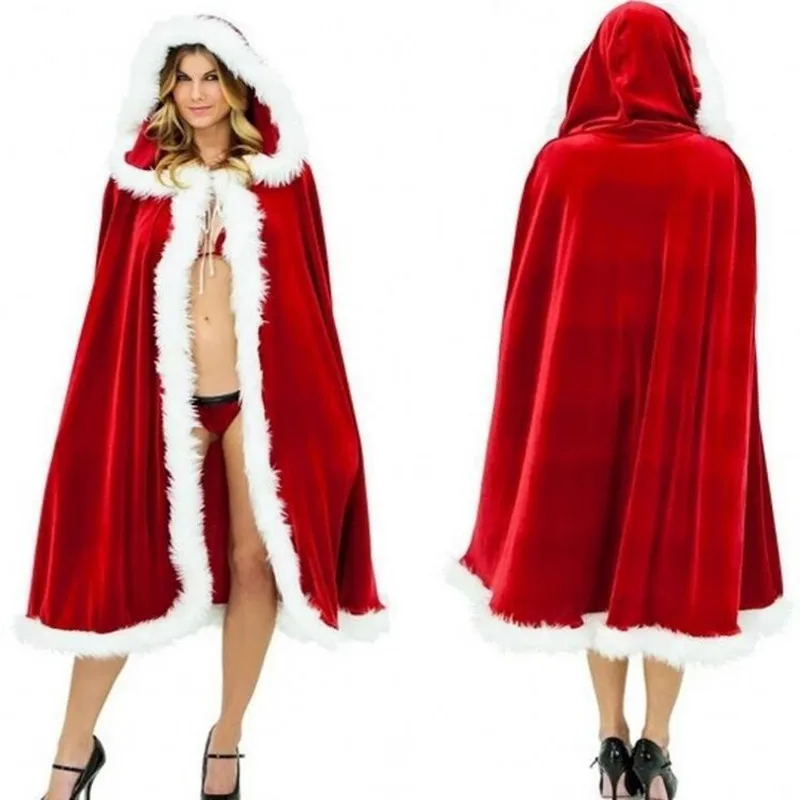 Capa cosplay traje papai noel veludo vermelho capas longas com chapéu vestido de festa natal feminino masculino adulto menino menina