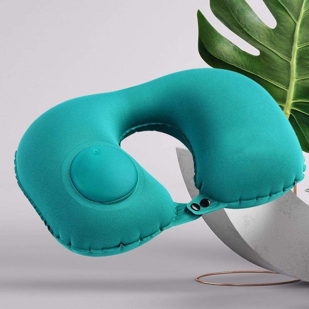 U-Shape Automatic Press Inflatable Travel Pillow Neck Pillow Inflatable Pillows Neck Cushion Travel Headrest Folding Portable: Blue / Ice silk fabric