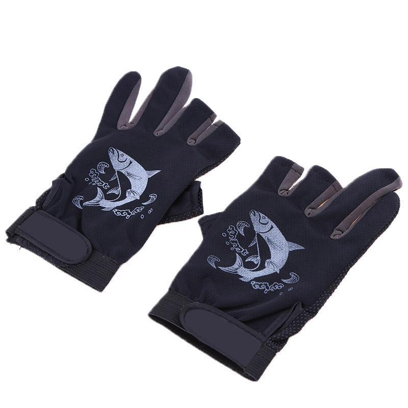 Guantes de pesca antideslizantes de medio dedo, accesorios para herramientas de pesca, , 1 par: Black