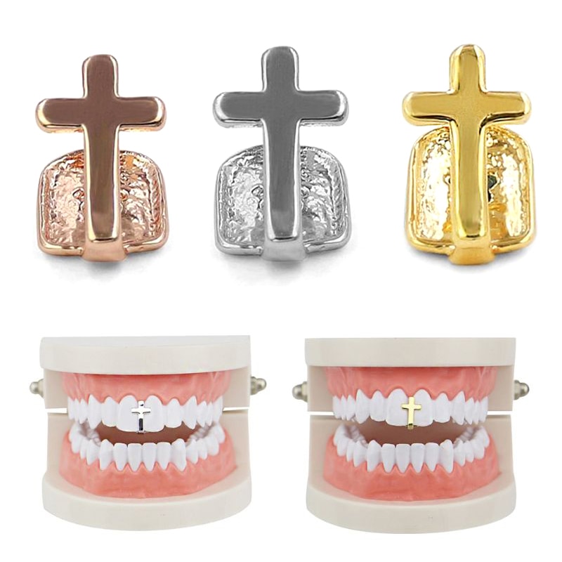 Solo Metal Rock rapero Cross Grills Tooth Cap decoración de dientes de Hip Hop Cosplay joyería Dental parrillas