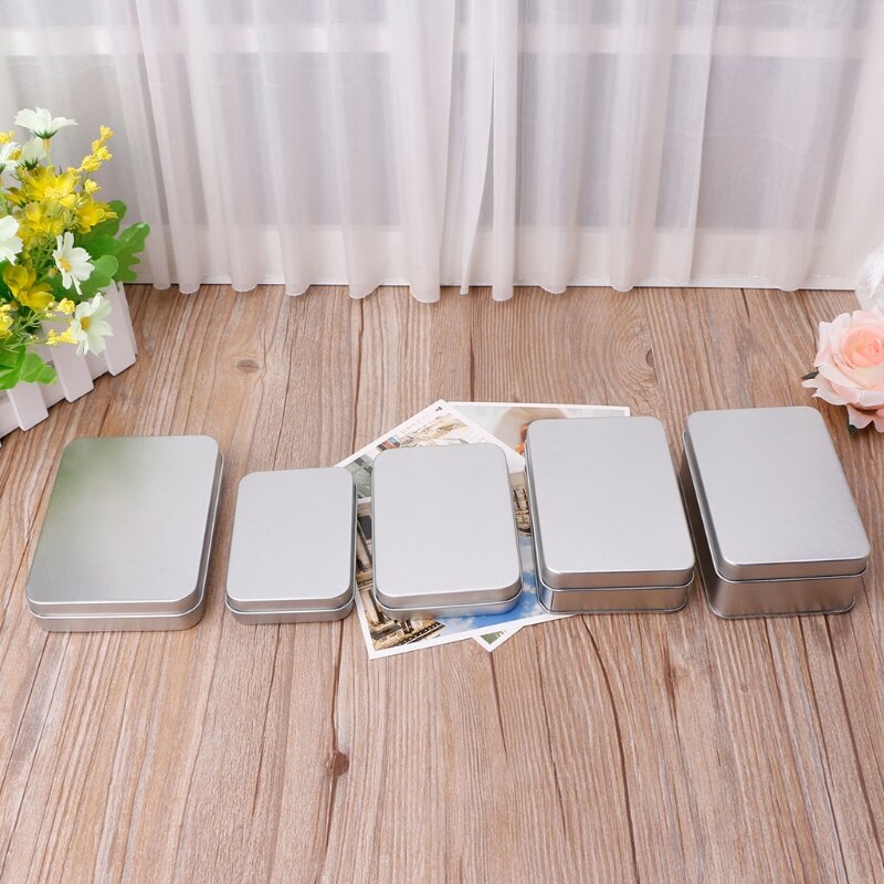 Metal Rectangular Storage Box Container with Lid, Small Tin Boxes Empty Containers Silver Storage Box Case Organizer