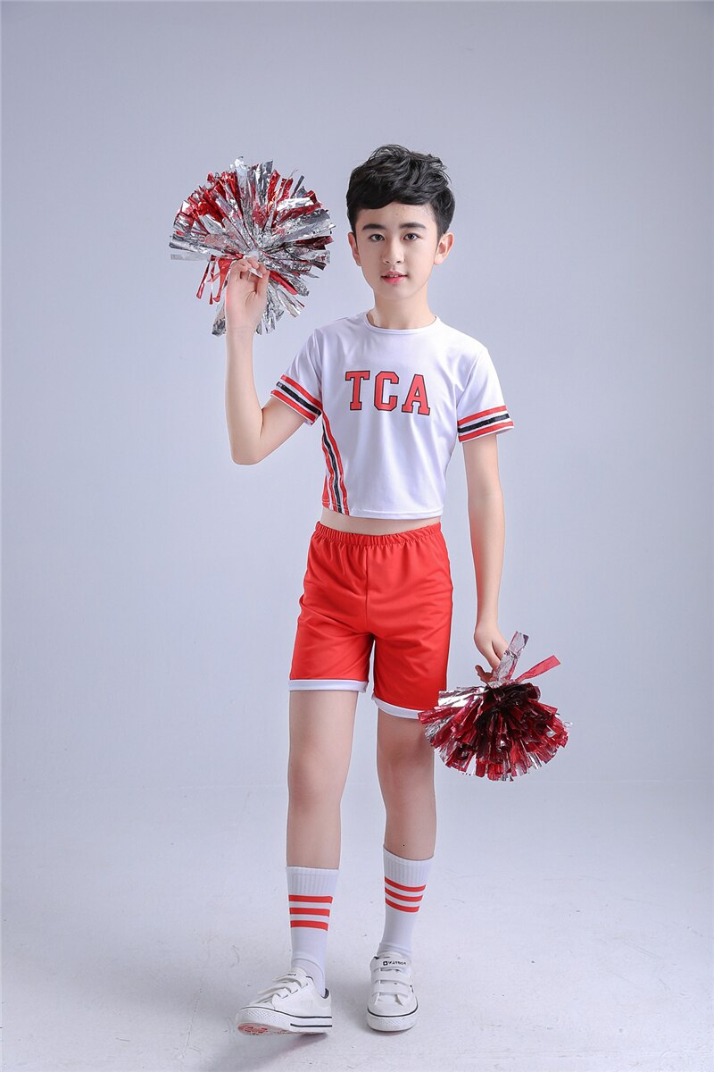 Cheerleader kostumer til børn sportsspil gymnastisk hold cheerleading dans kjole skoleuniform piger bære nederdel sæt: Dreng sæt / M