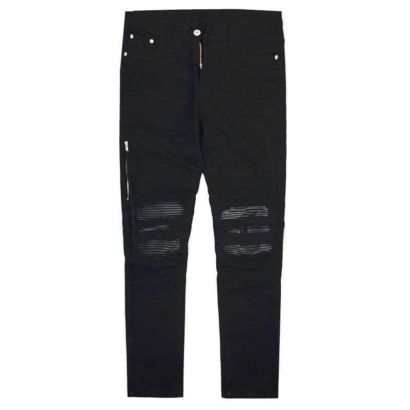 Pantaloni da moto jeans strappati per uomo alto strada toppa in pelle jeans da uomo lavaggio antirughe acqua sottile in forma jeans neri elasticizzati uomo