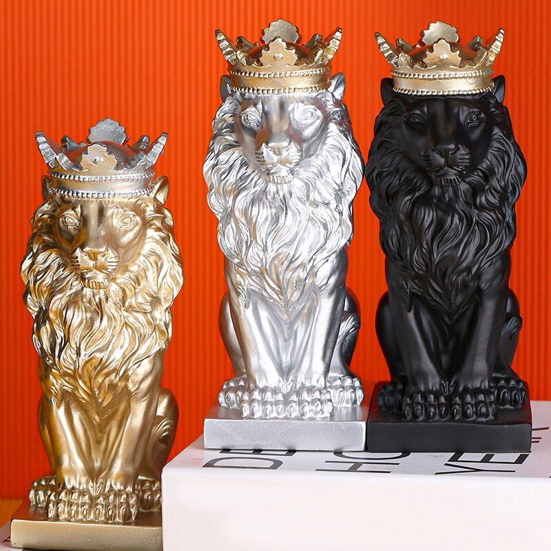 Modern Crown Lion Sculpture Nordic Resin Male Lion Statues Home Office Bar Decoration Art Abstract Animal Ornaments Decor