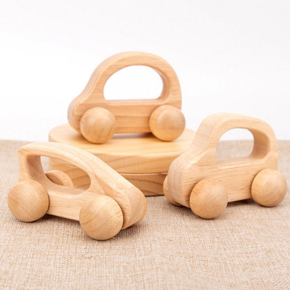 1Pc Peuter Baby Houten Kar Bijtring Inertie Trolley Auto Baby Grijpen Spier Meting Training Handgemaakte Houten Baby Speelgoed