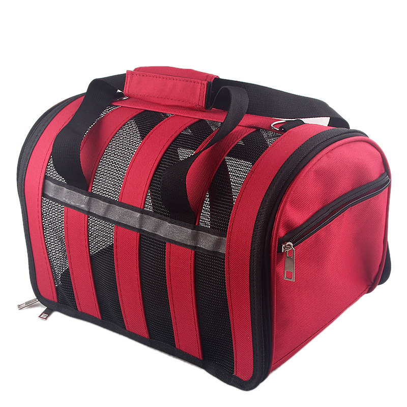 Pet cat bag out carrying bag cat takeaway handbag breathable dog backpack travelling cat cage Pet supplies pet bag: red / 50cmX27cmX28cm