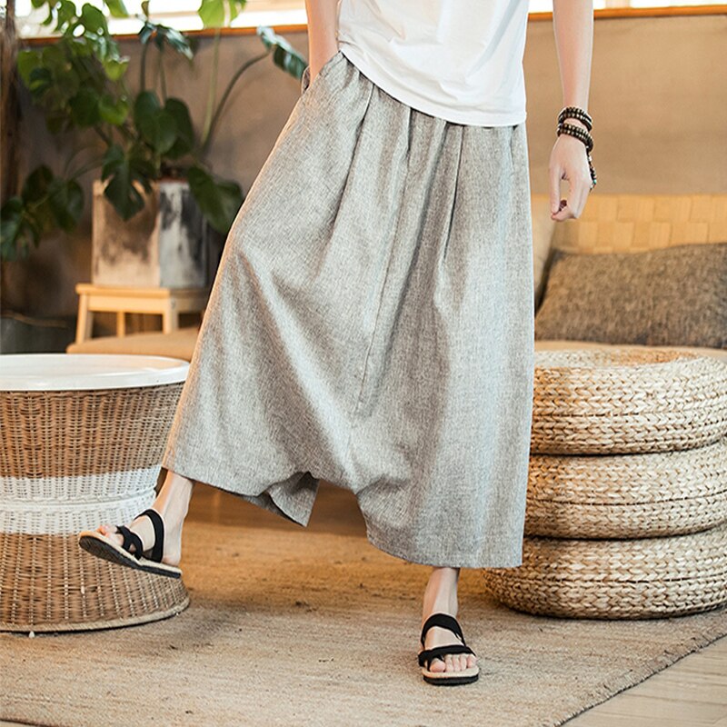 Katoen Linnen Harembroek Mens Mannelijke Zomer Casual Wild-Been Broek Losse Broek Flare Broek Maat Plus M-5XL grote Kruis Broek