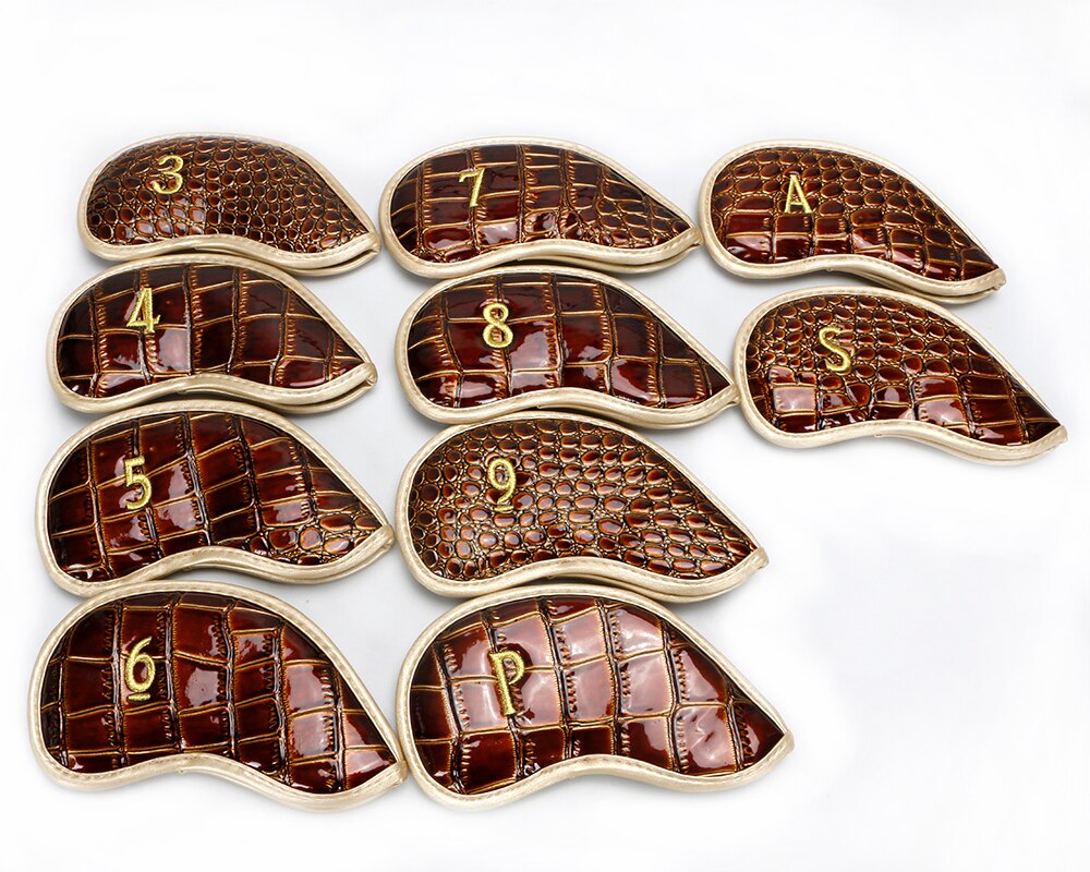 Latest golf iron headcover set crocodile skin PU hard cover 3-9P A S club cover Crystal Leather golf head cover