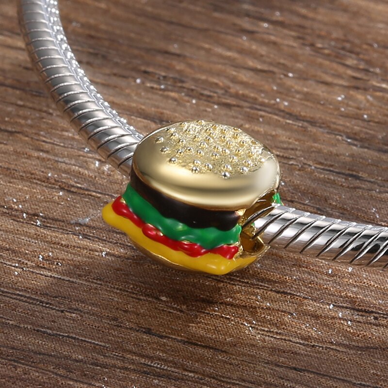 Fascino gioiello perfetto Hamburger dorato con patatine fritte Charms perline buon smalto misura originale JIUHAO braccialetto fai da te: PC0889