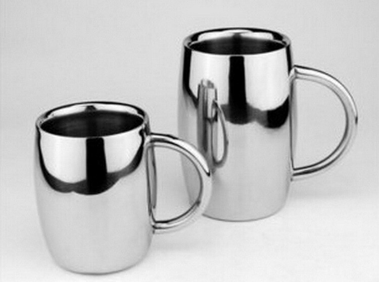 XRPRPX Lot De 2 Tasses Café Acier Inox 300 Ml Double Paroi - Isolées Avec Poignée Pour Camping, Voyage, Bureau