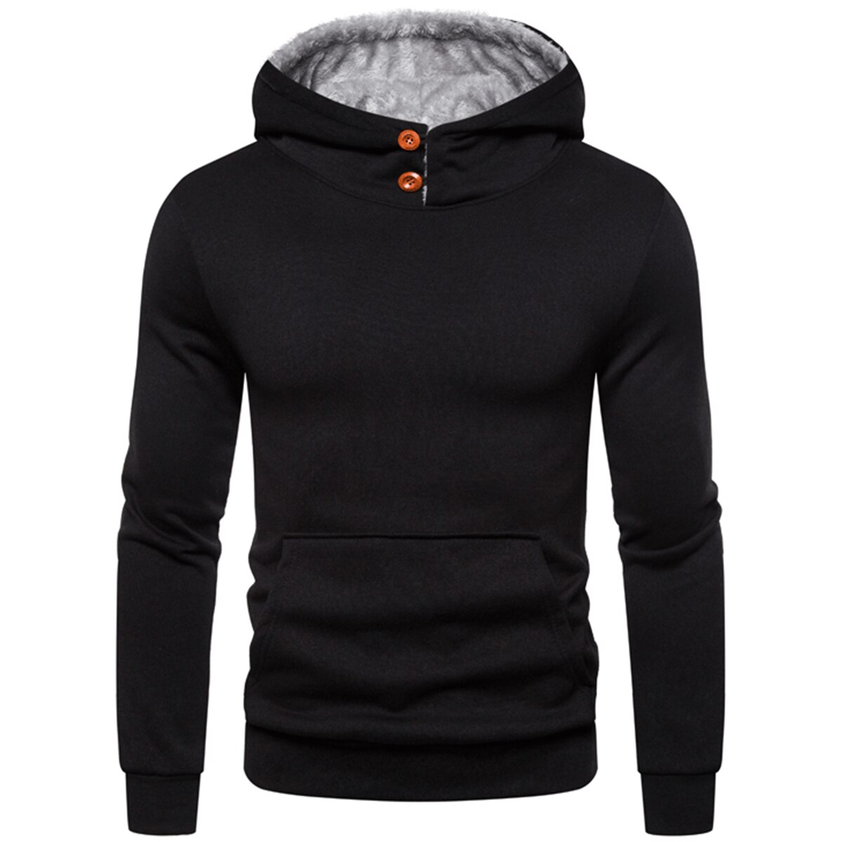 Button Hooded Hoodie Slim Fit Hip Hop Winter Fleece Hoody Jackets Men Sweatshirts Hoodies: XXXL / black