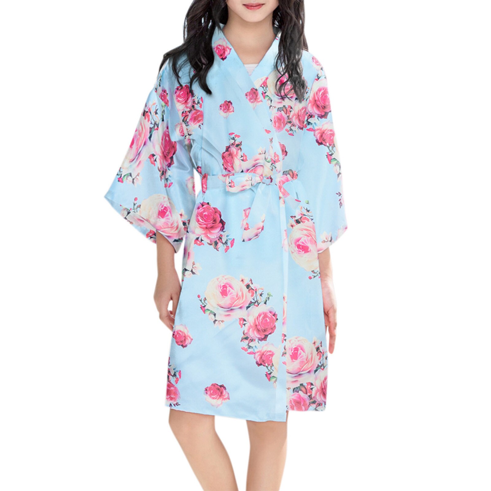 Kinderen Badjas Baby Handdoek Kinderen Vlinder Bloem Print Badjassen Voor Meisje Pyjama Infantil Nachtkleding Tiener Badjas: Sky Blue / 2-3 Years