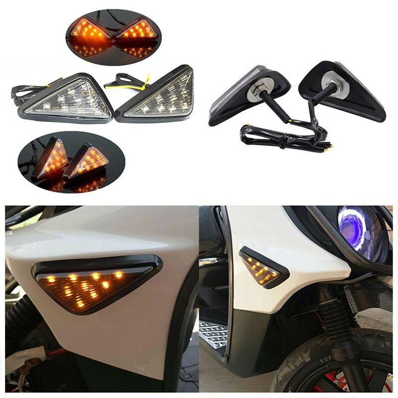 2pcs Smoke Triangle Flush Mount LED Waterproof Warning Signal light Turn Signals Blinker Turning Light for Motorcycle Motorbike