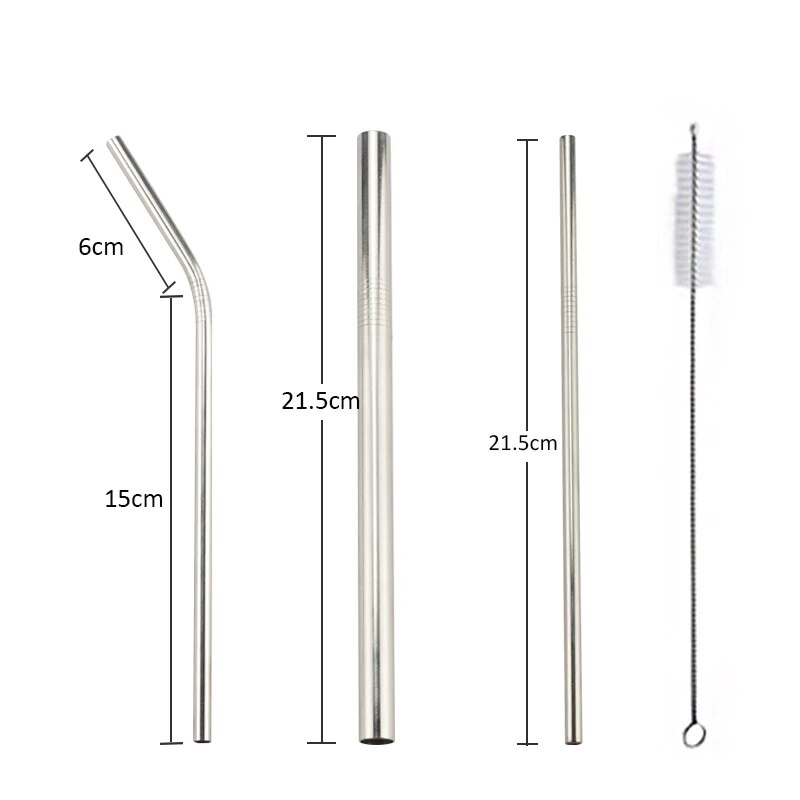Metal Reusable 304 Stainless Steel Straws Straight Bent Drinking Straw With Case Cleaning Brush Set Party Bar accessory