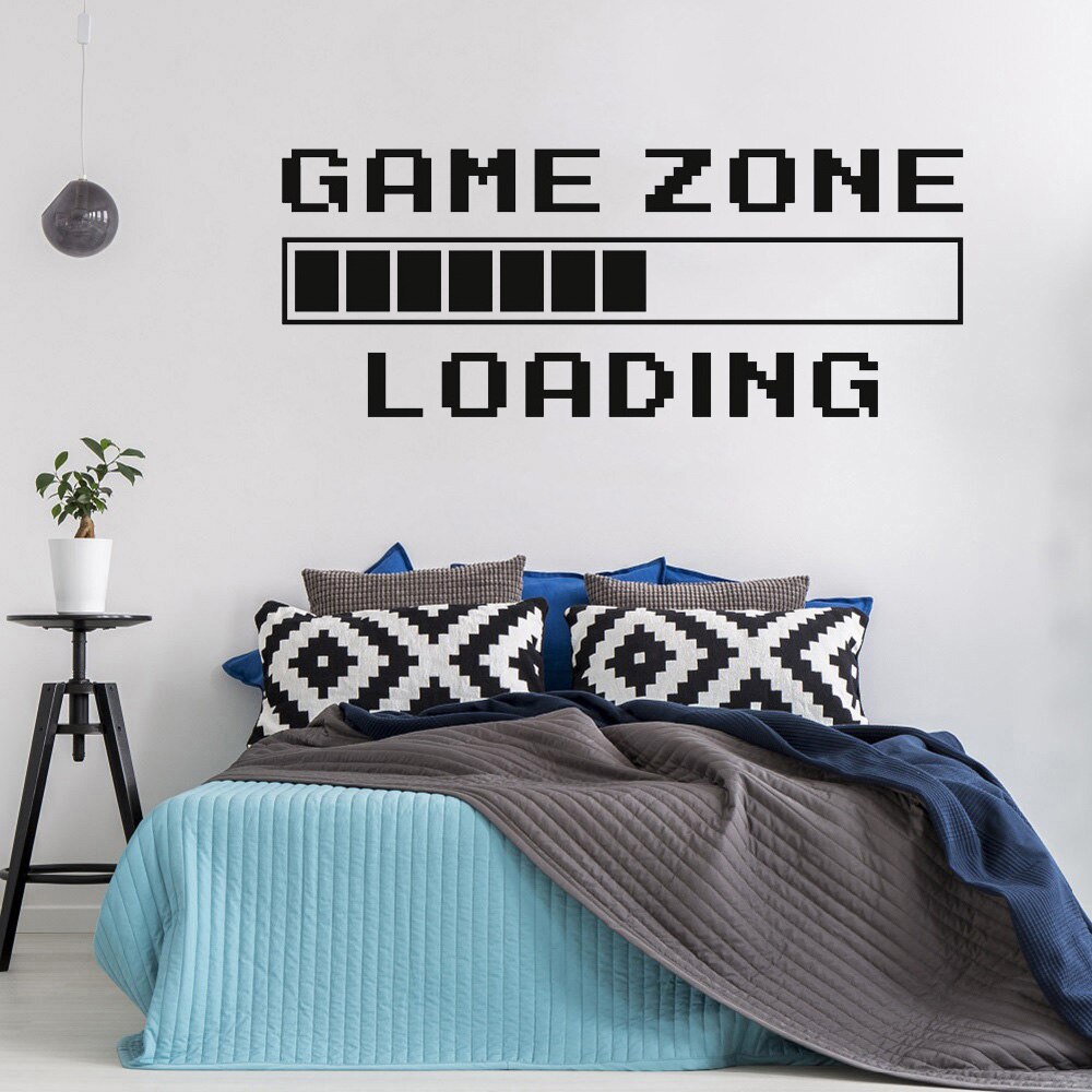 Spil værelse hjem indretning computer videospil zone loading decal væg citat vægmaleri gamer tegn vinyl vægklistermærke legerum indretning: Sort