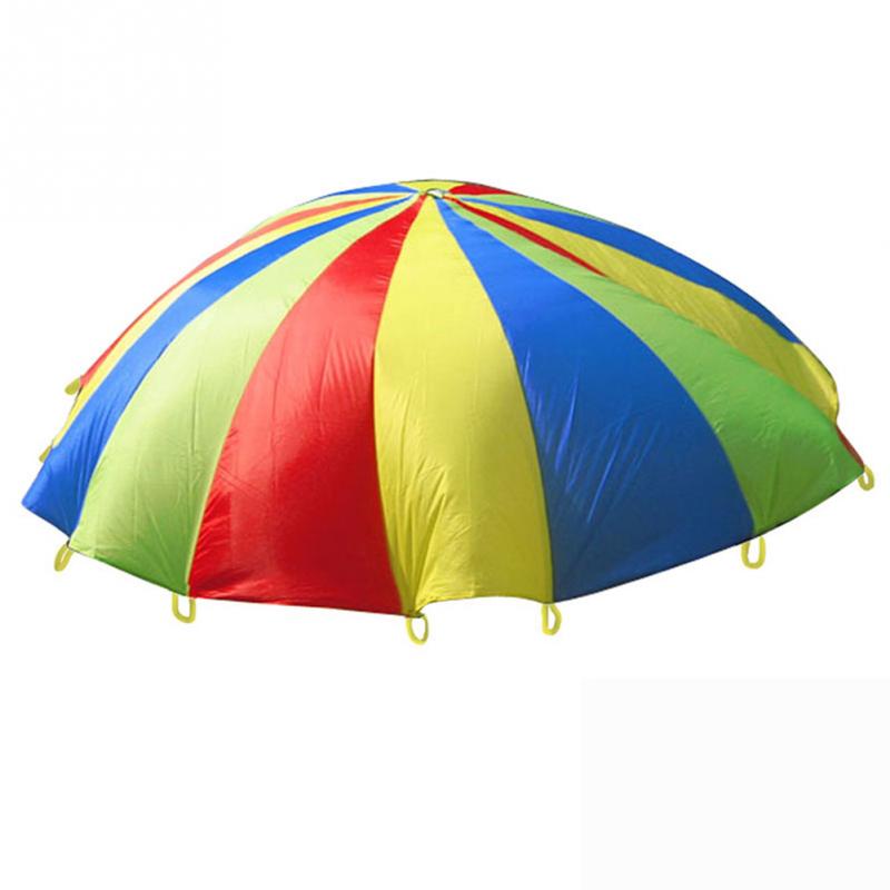 Rainbow Parachute Dia 2M Kind Kinderen Sport Ontwikkeling Outdoor Paraplu Speelgoed Jump-sack Ballute Speel Parachute 8 armbanden