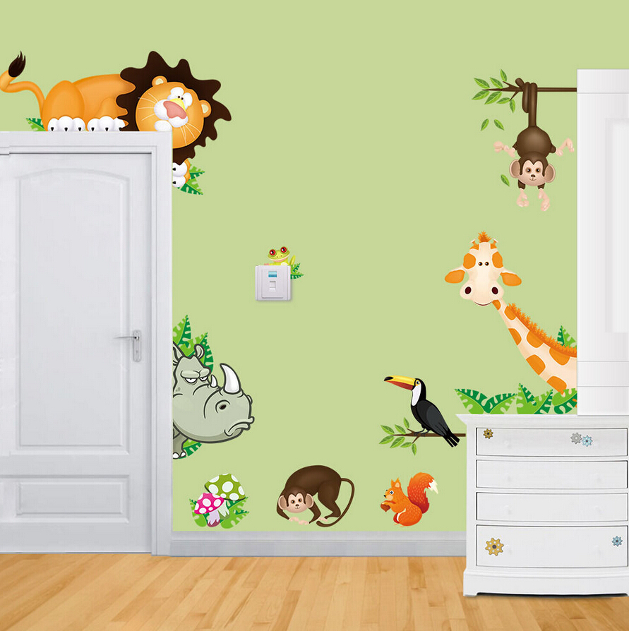 Jungle Wild Animals Vinyl Mural Wall Decals Sticker Kids Nursery Room Decor