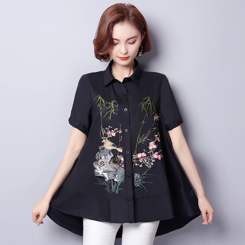 été nouvelle chemise ample revers Code femmes fleur chemise broderie coton maternité chemise